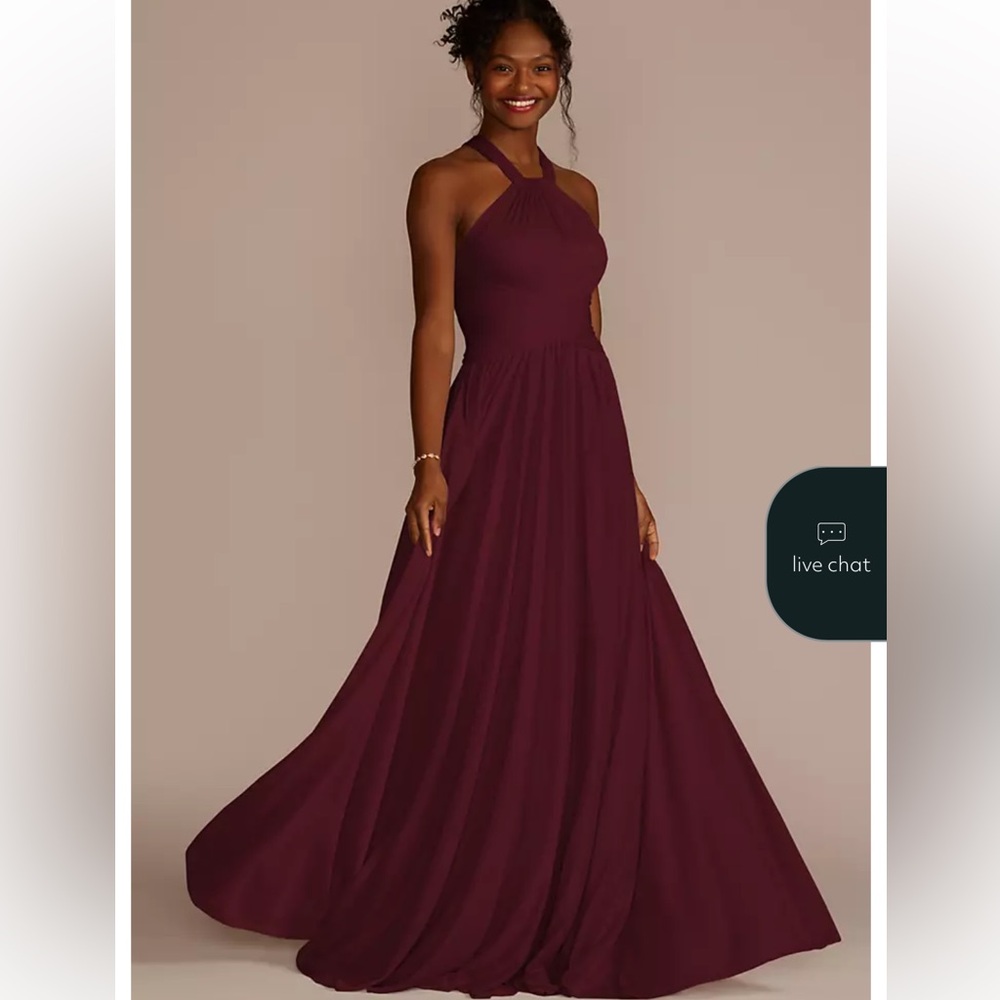 David’s Bridal High Neck Mesh Bridesmaid Dress in Color Wine
